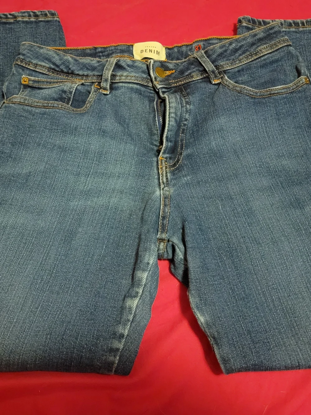 Sezane Straight-Leg Denim Jeans - Dark Blue with Tan Stitching